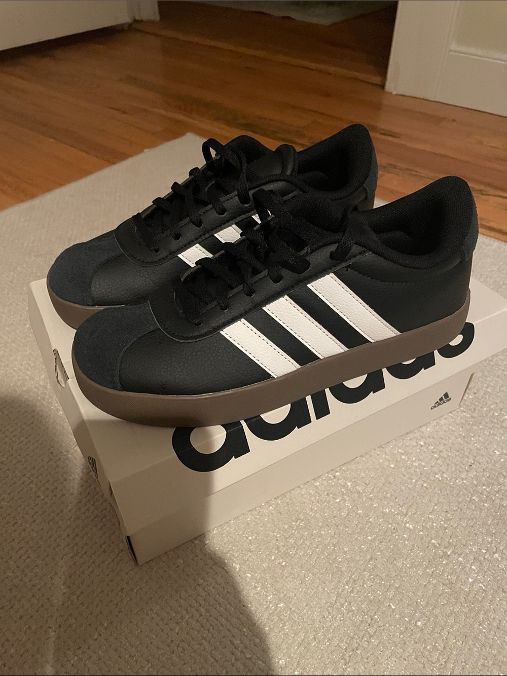 adidas VL Court 3.0 Black White Gum-Trim Sneakers
